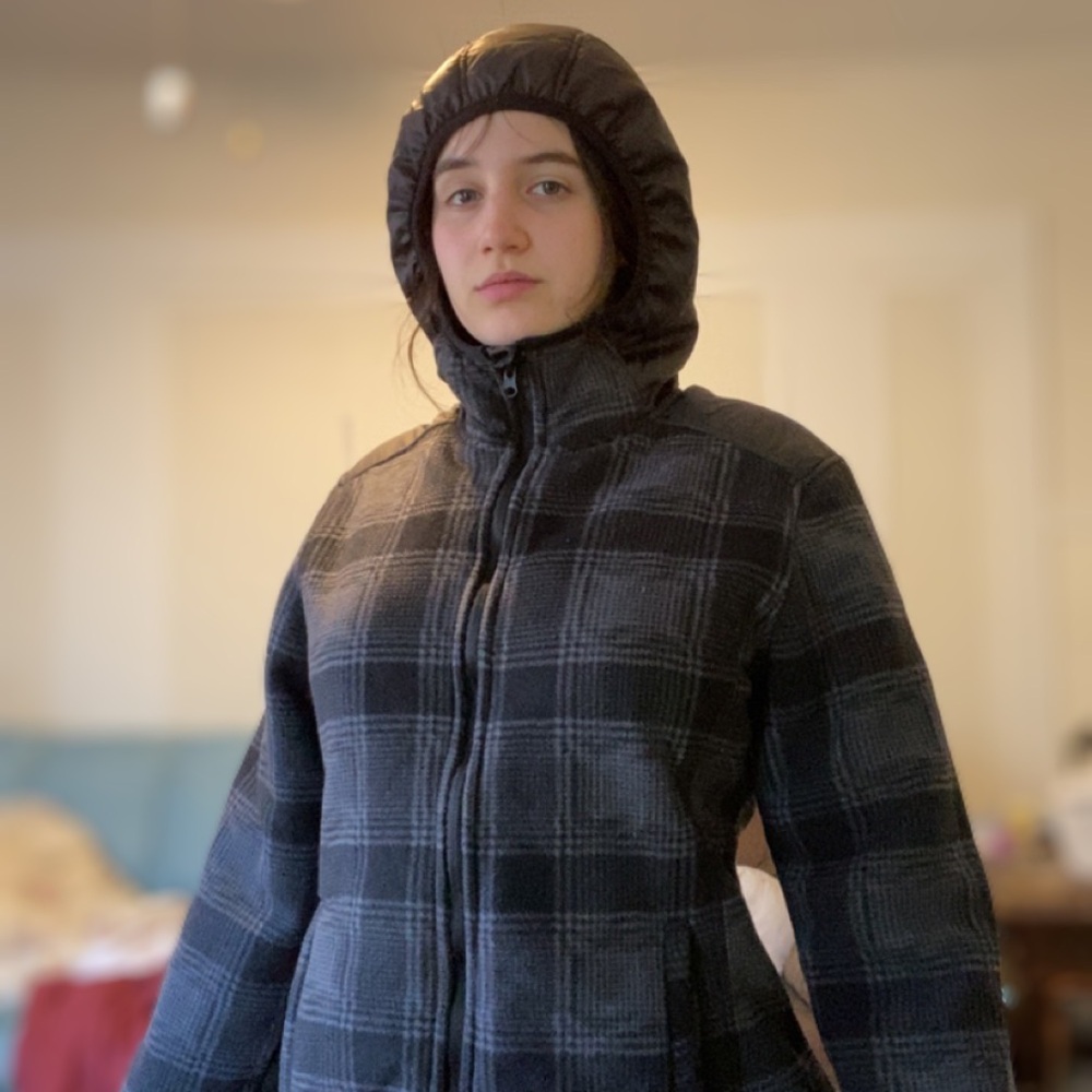 Women’s Gray Plaid Hooded Jacket